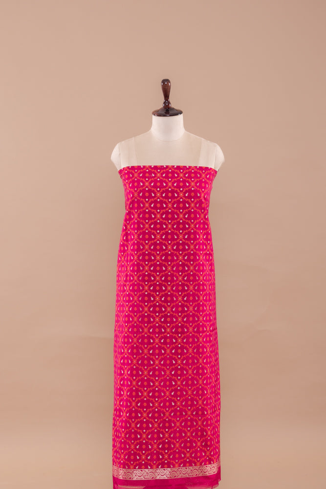 Pink Dual Tone Handwoven Banarasi Silk Suit Piece
