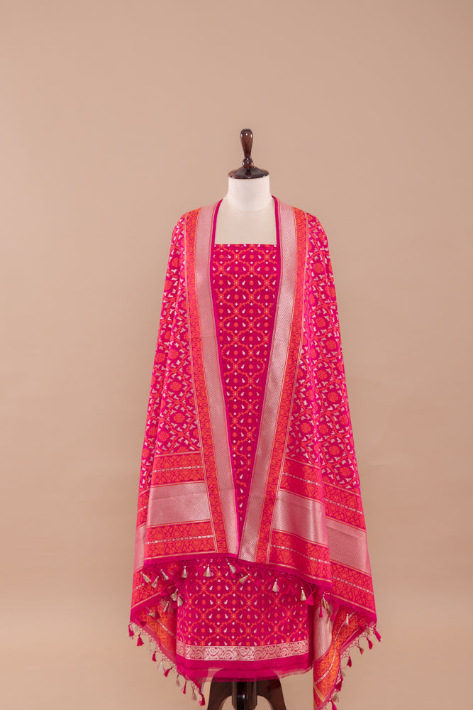 Pink Dual Tone Handwoven Banarasi Silk Suit Piece