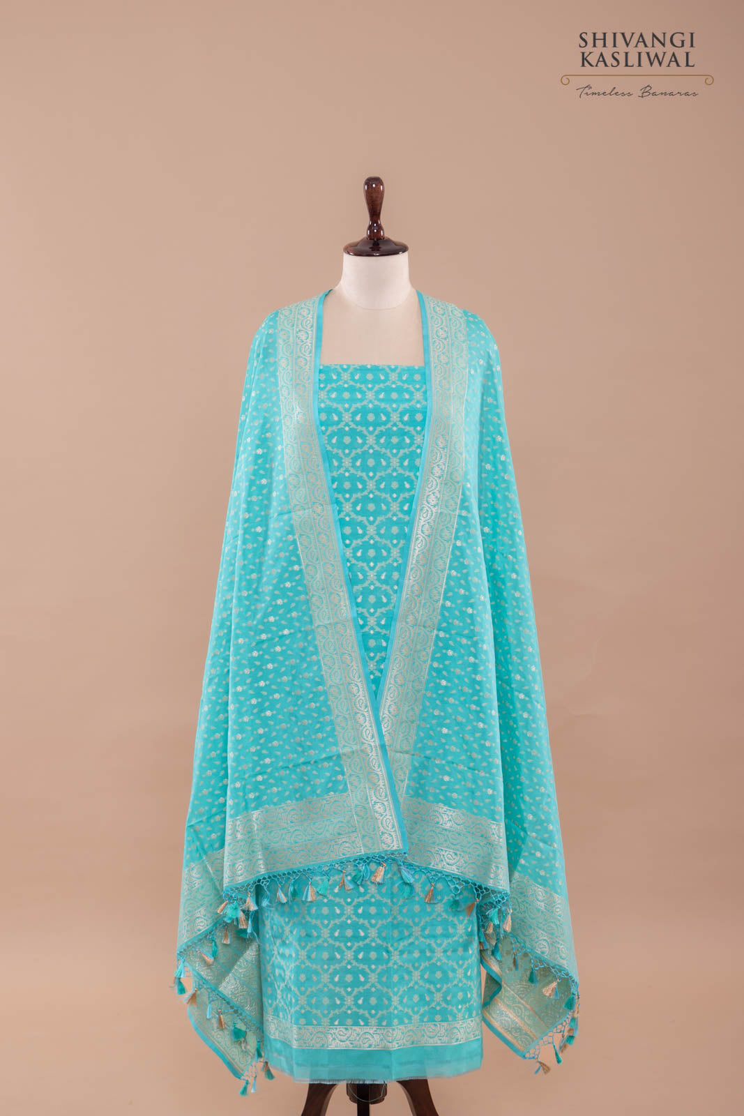 Turquoise Blue Handwoven Banarasi Silk Suit Piece