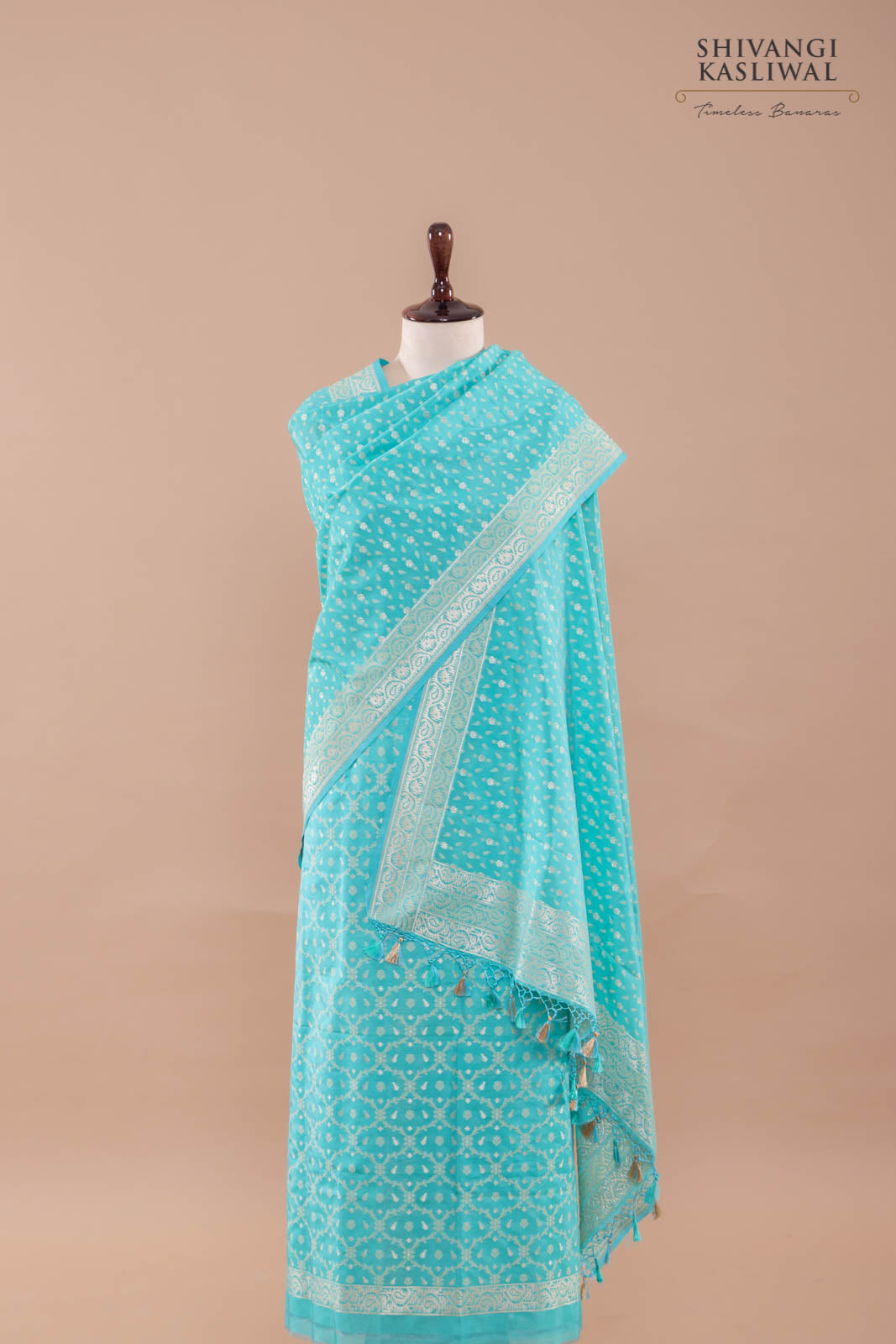 Turquoise Blue Handwoven Banarasi Silk Suit Piece