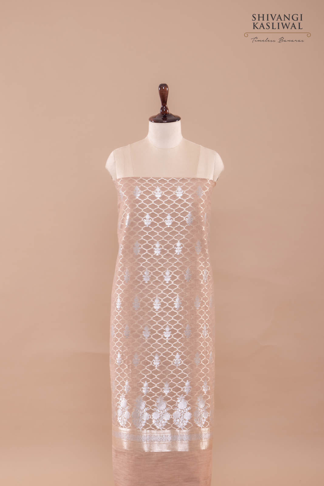 Beige Handwoven Banarasi Chanderi Suit Piece