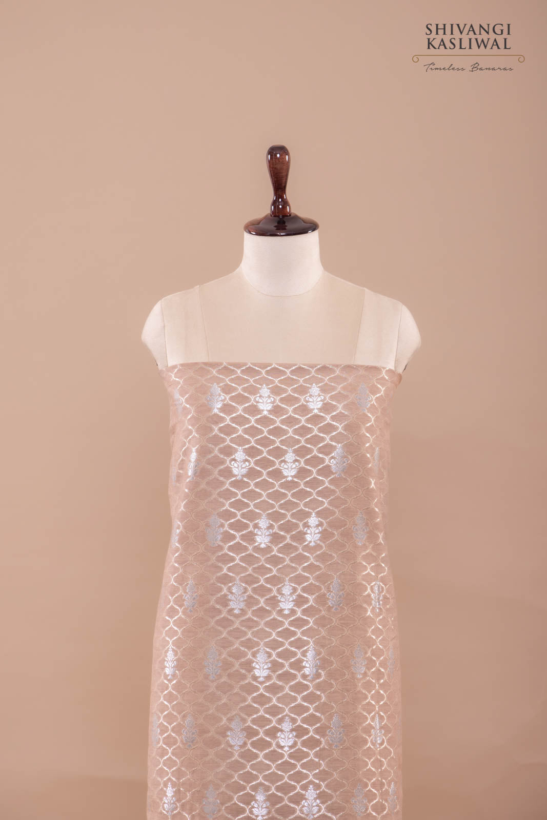 Beige Handwoven Banarasi Chanderi Suit Piece