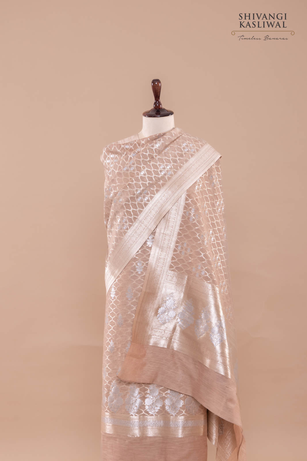 Beige Handwoven Banarasi Chanderi Suit Piece