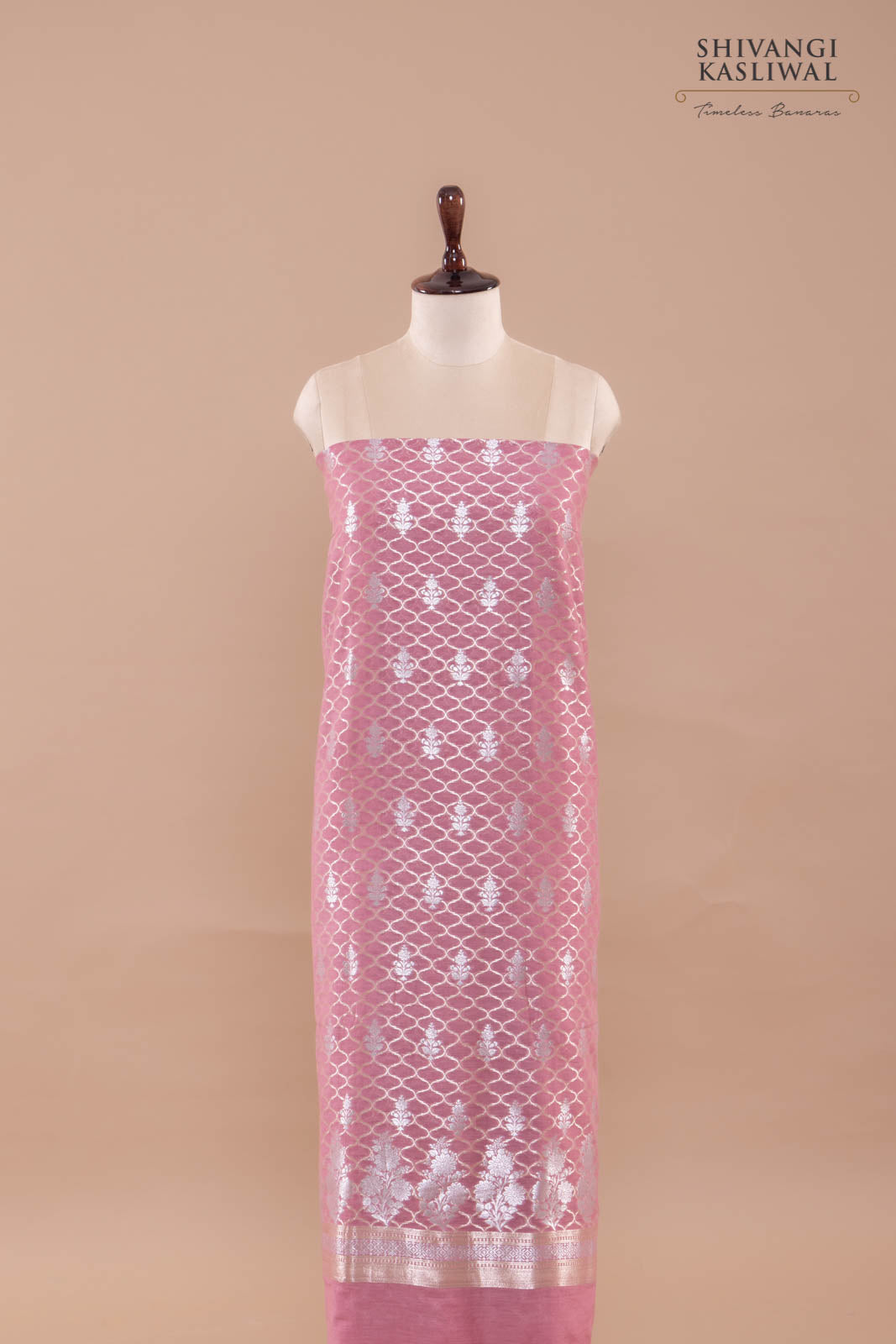 Pink Handwoven Banarasi Chanderi Suit Piece