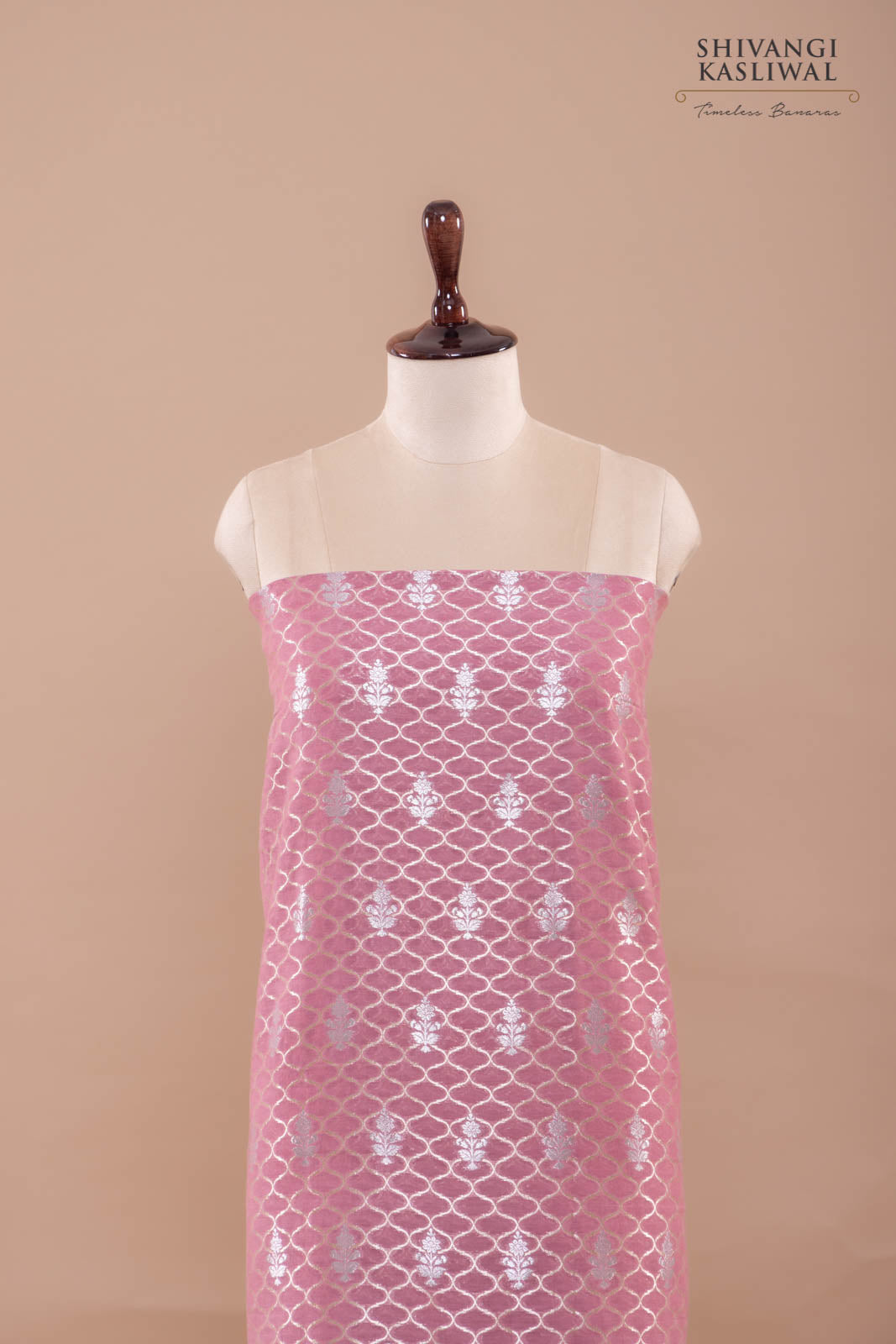 Pink Handwoven Banarasi Chanderi Suit Piece