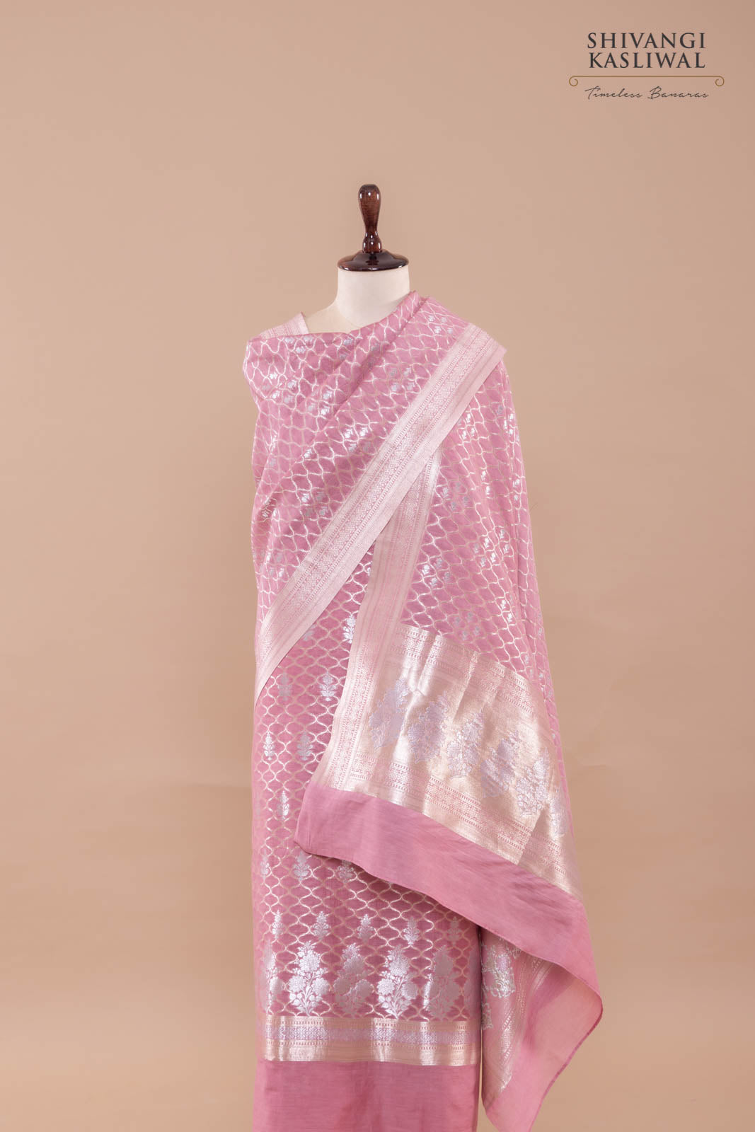 Pink Handwoven Banarasi Chanderi Suit Piece