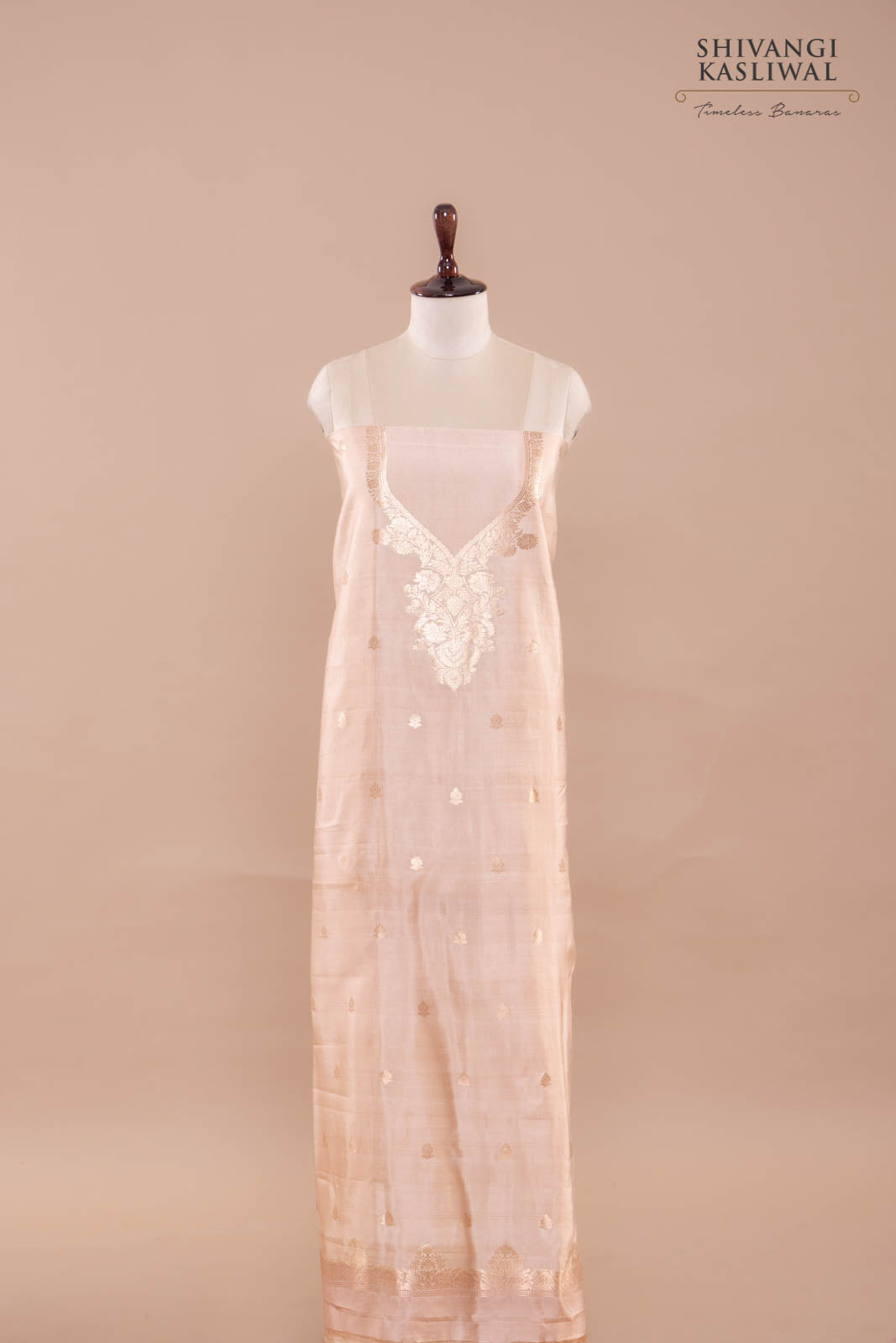 Beige Handwoven Banarasi Silk Suit Piece