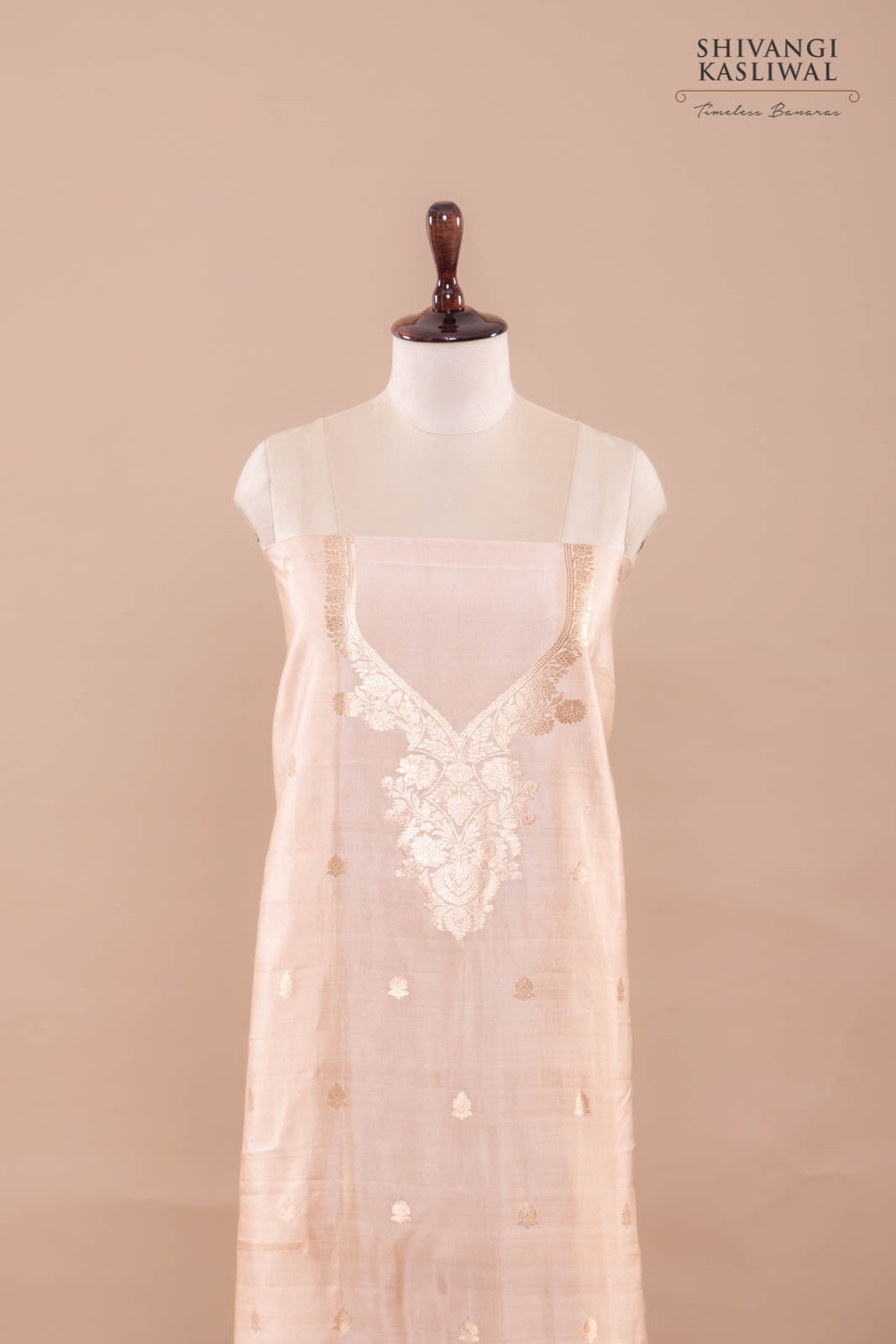 Beige Handwoven Banarasi Silk Suit Piece