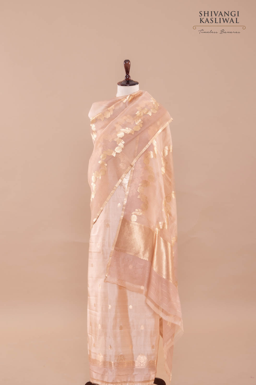 Beige Handwoven Banarasi Silk Suit Piece