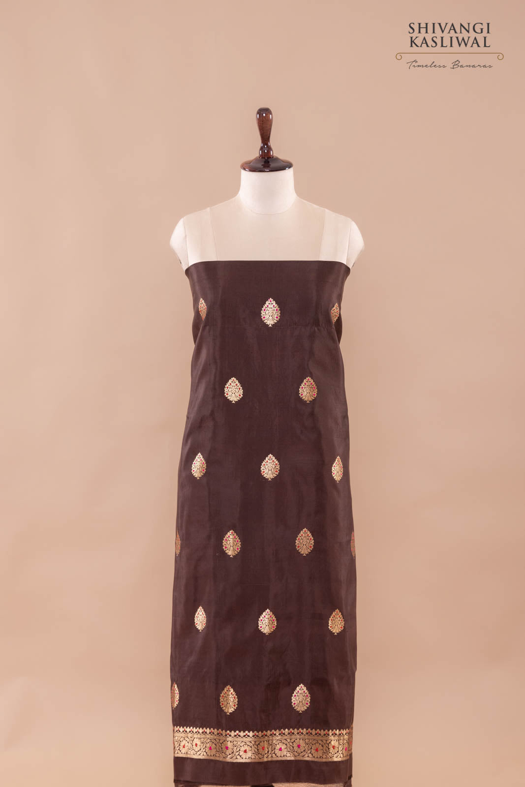 Brown Handwoven Banarasi Silk Suit Piece