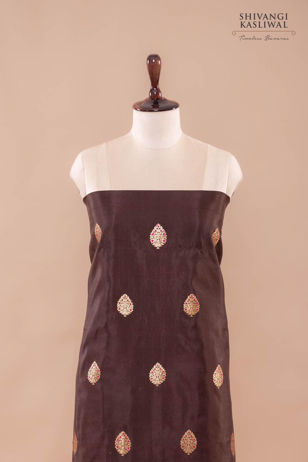 Brown Handwoven Banarasi Silk Suit Piece