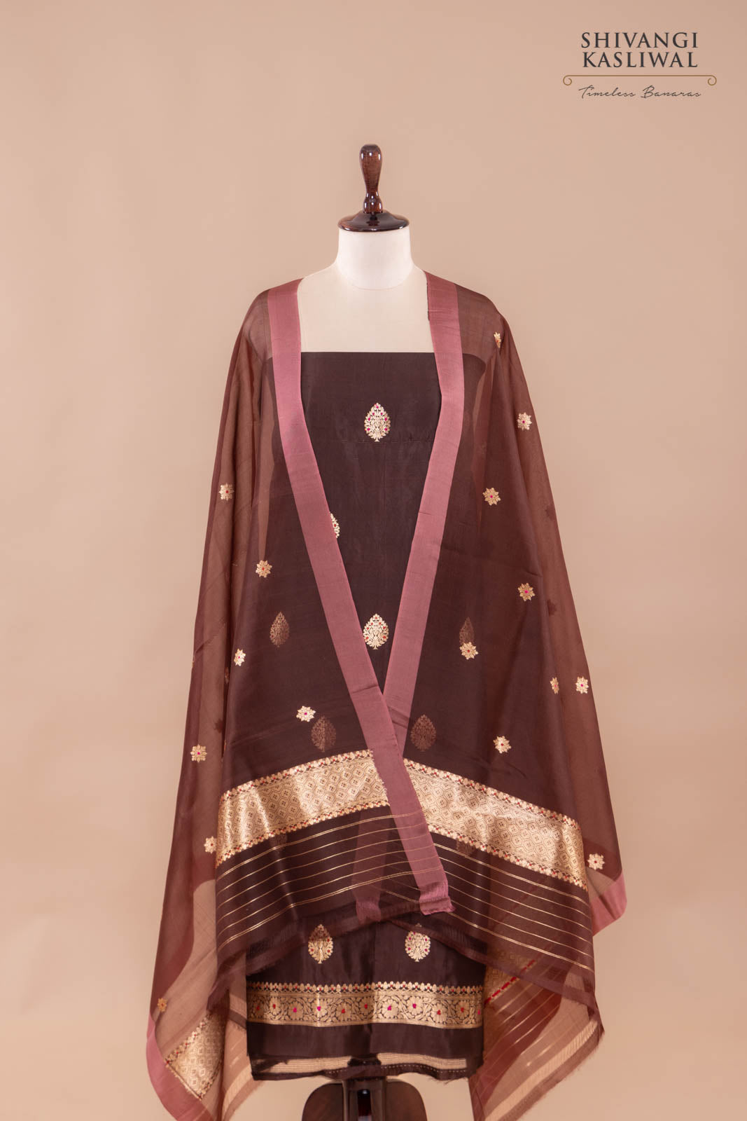 Brown Handwoven Banarasi Silk Suit Piece