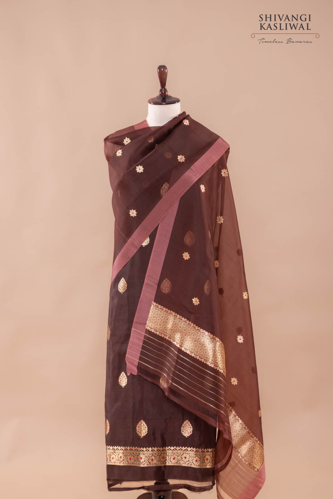 Brown Handwoven Banarasi Silk Suit Piece