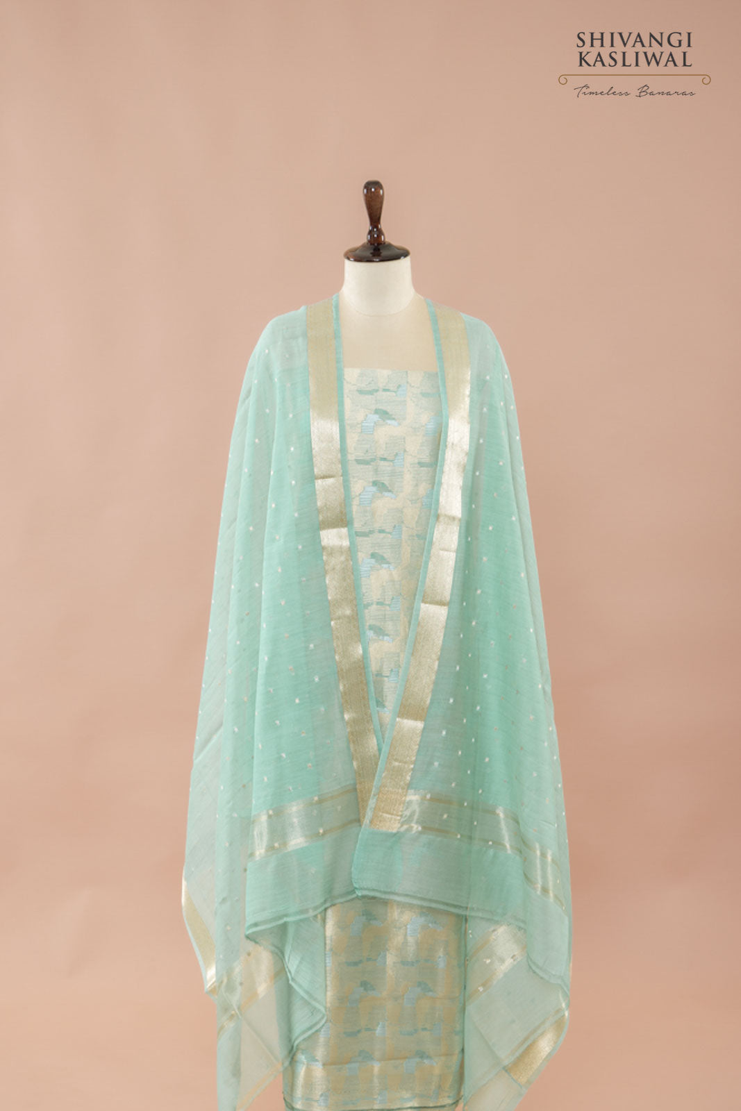 Powder Blue Handwoven Banarasi Chanderi Suit Piece