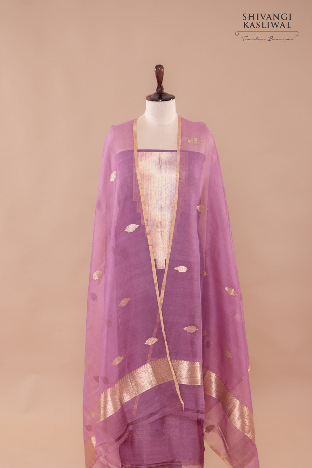 Onion Pink Handwoven Banarasi Chanderi Suit Piece