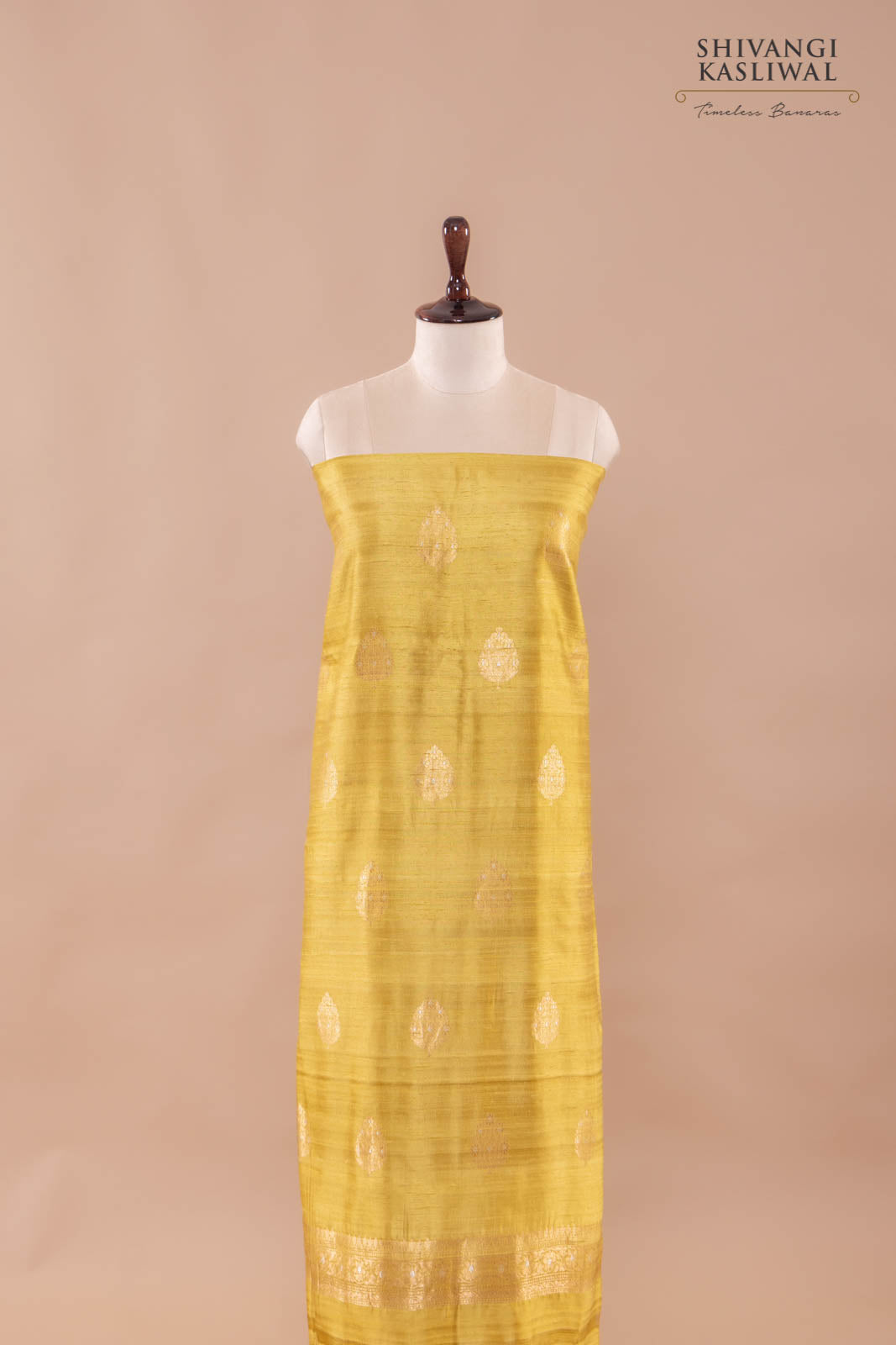 Yellowish Green Handwoven Banarasi Raw Silk Suit Piece