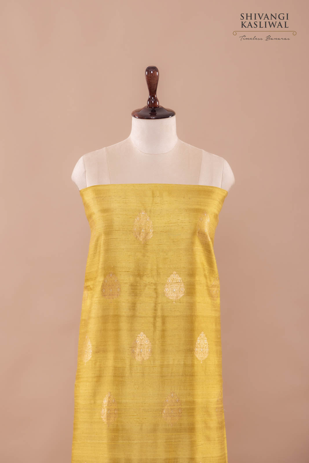 Yellowish Green Handwoven Banarasi Raw Silk Suit Piece