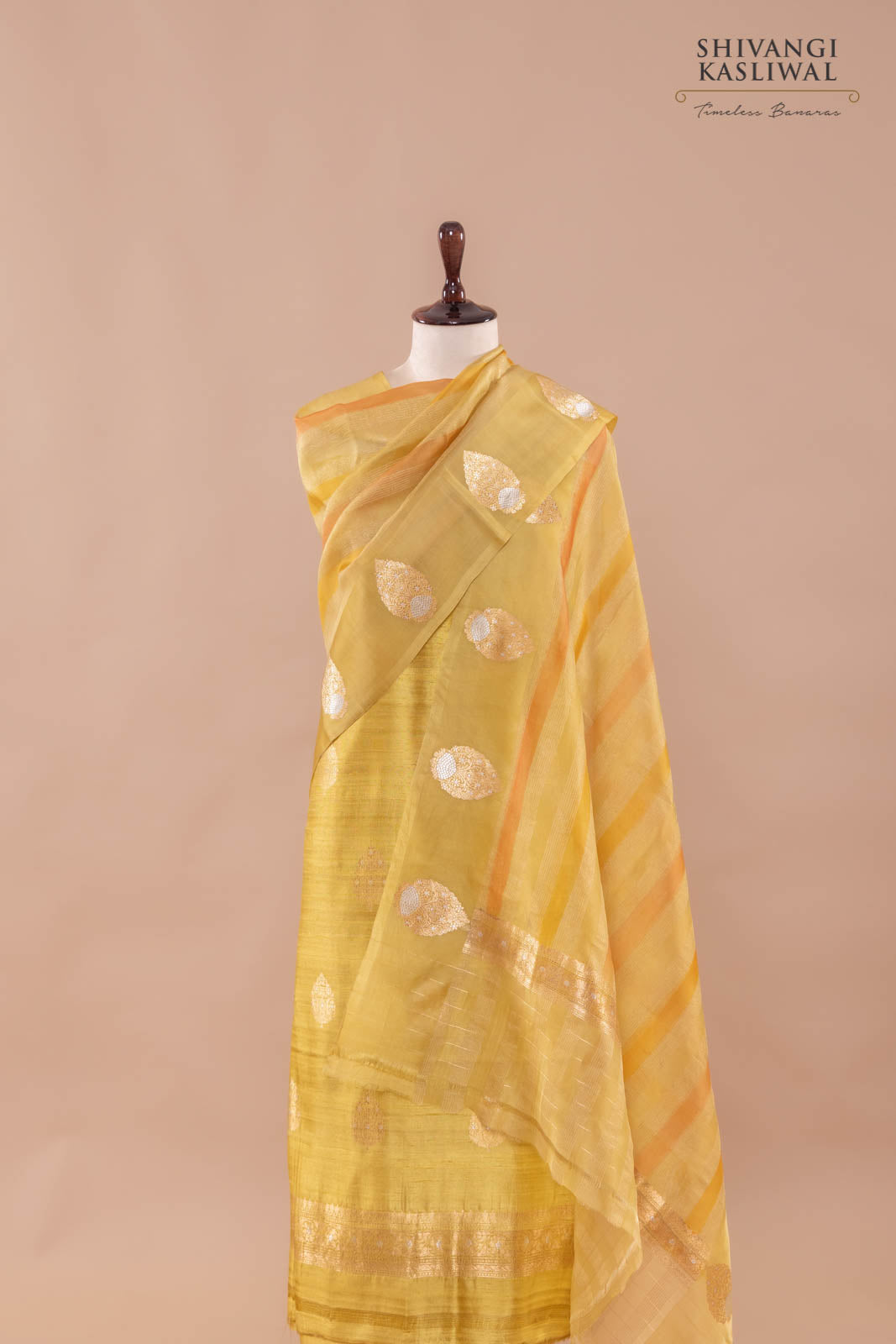 Yellowish Green Handwoven Banarasi Raw Silk Suit Piece
