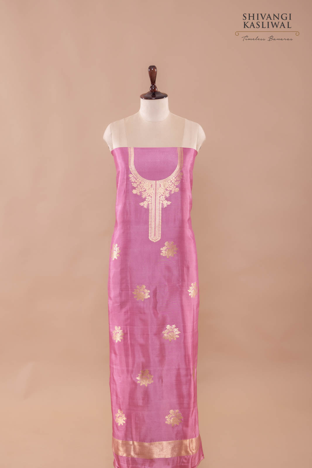 Pink Handwoven Banarasi Silk Suit Piece