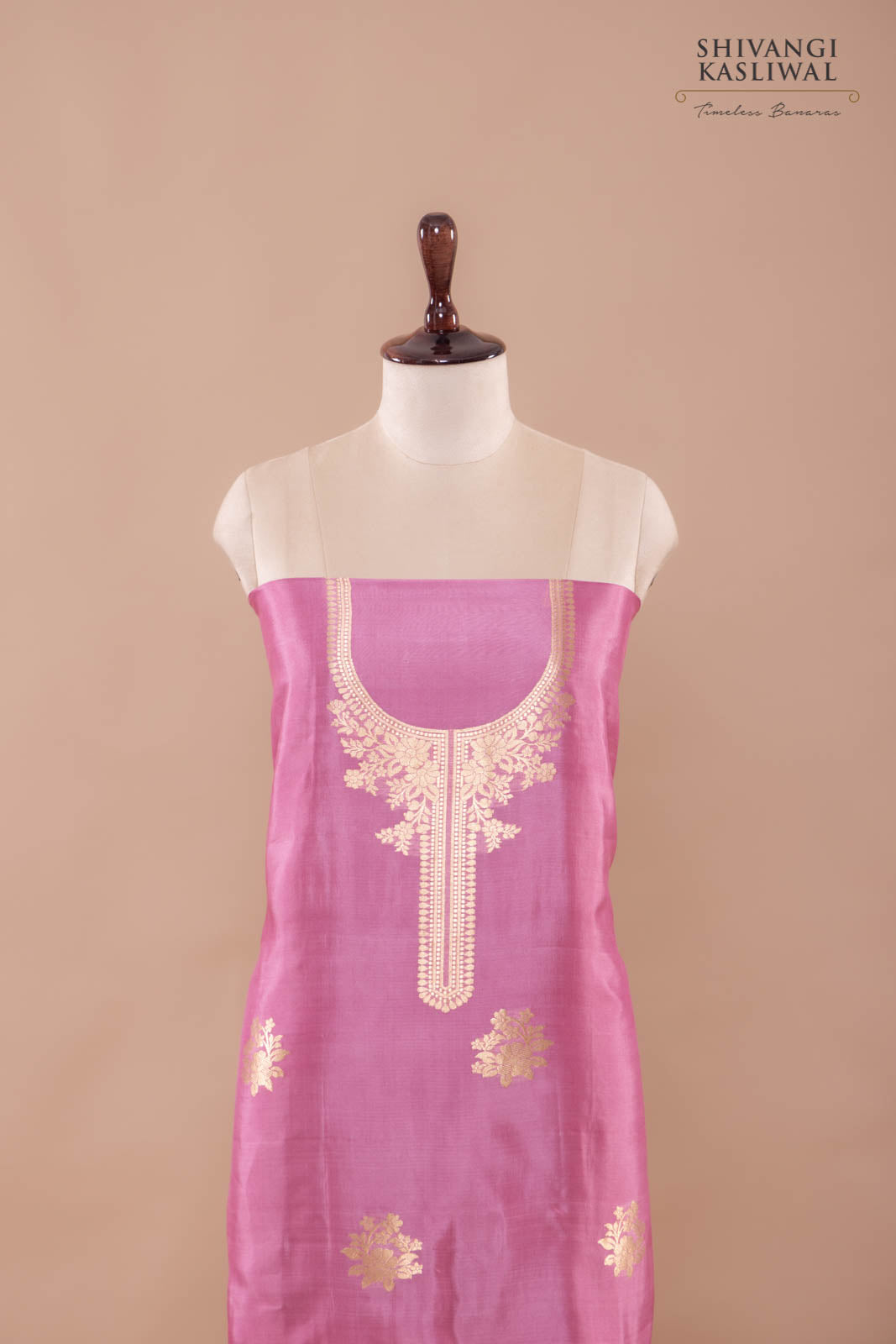Pink Handwoven Banarasi Silk Suit Piece