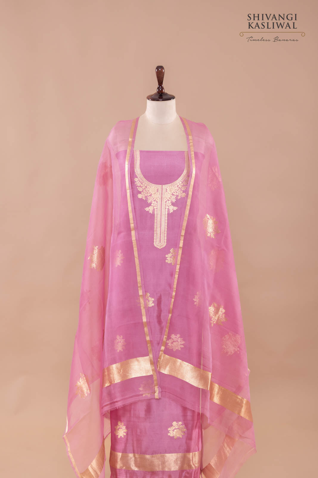 Pink Handwoven Banarasi Silk Suit Piece