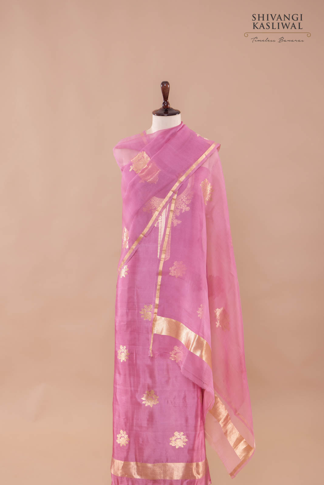 Pink Handwoven Banarasi Silk Suit Piece