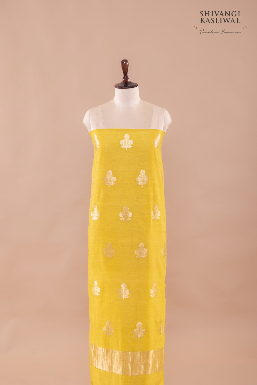 Yellow Handwoven Banarasi Chiniya Silk Suit Piece