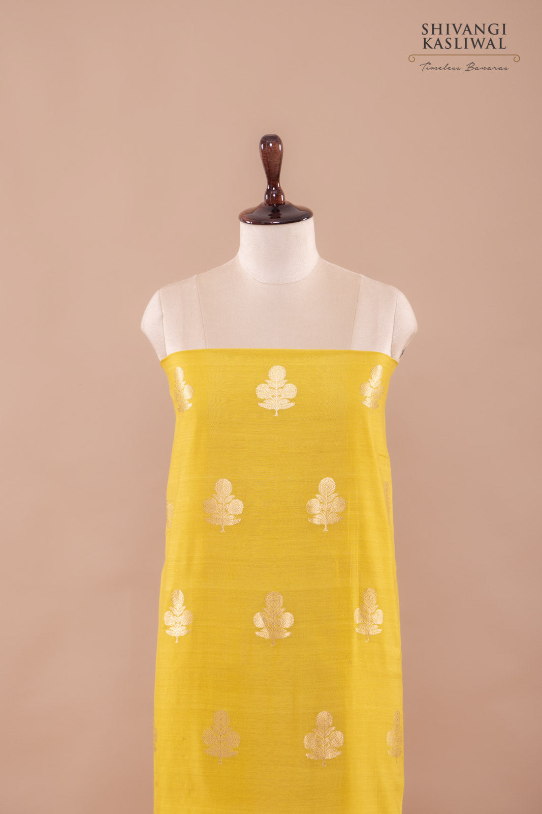 Yellow Handwoven Banarasi Chiniya Silk Suit Piece