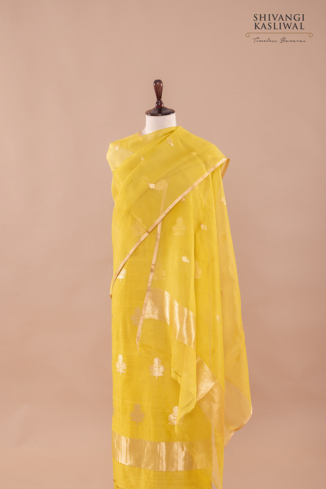 Yellow Handwoven Banarasi Chiniya Silk Suit Piece
