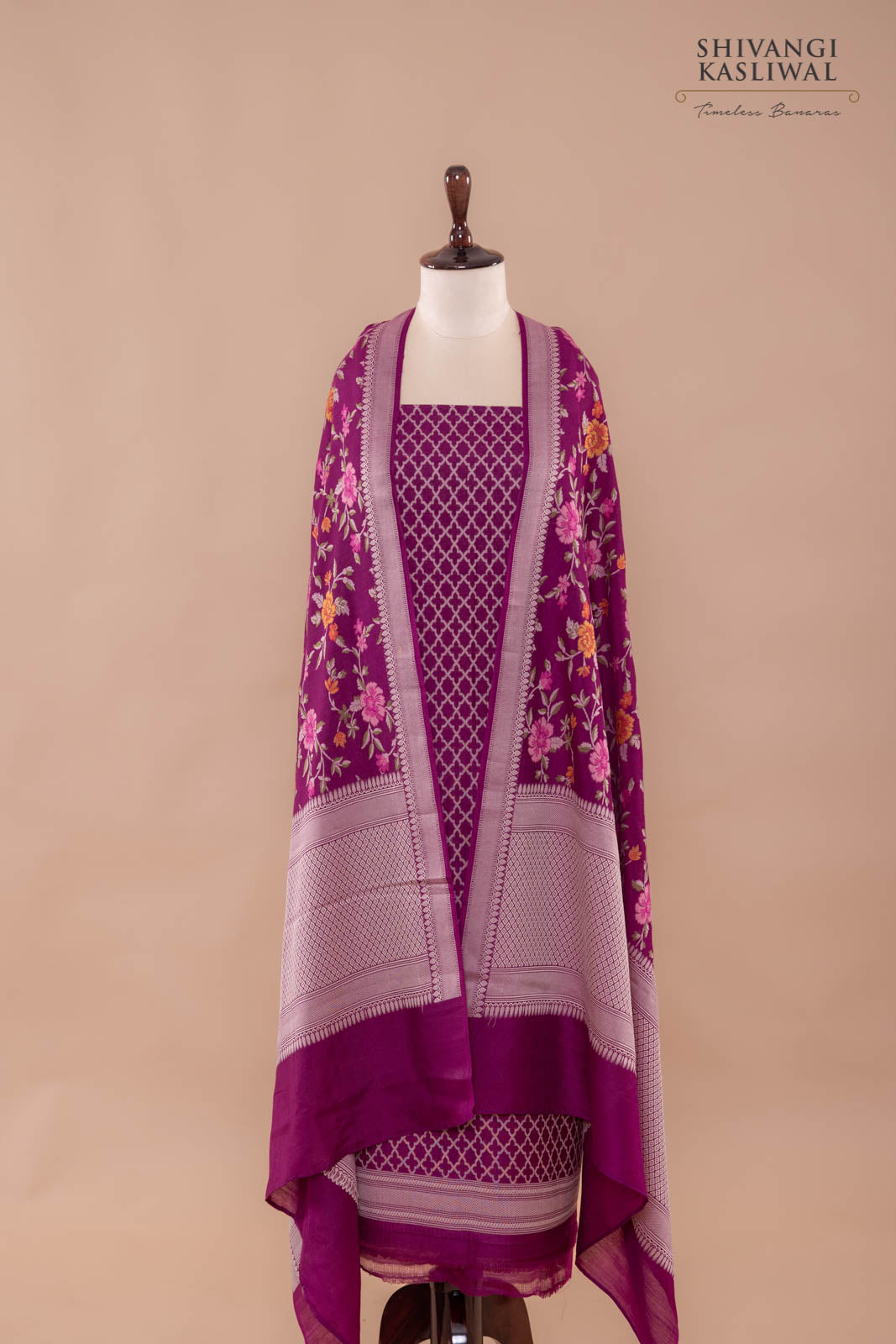 Pink Handwoven Banarasi Moonga Silk Suit Piece