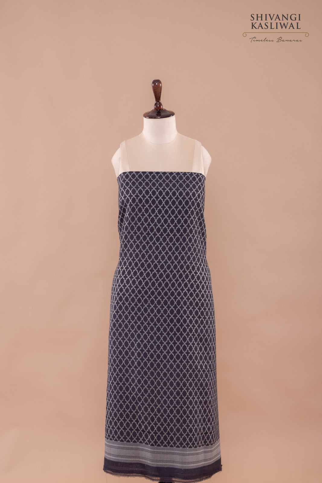 Black Handwoven Banarasi Moonga Silk Suit Piece