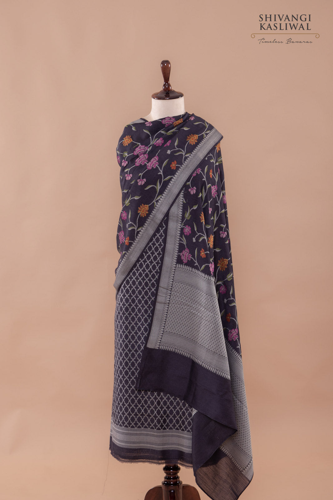 Black Handwoven Banarasi Moonga Silk Suit Piece