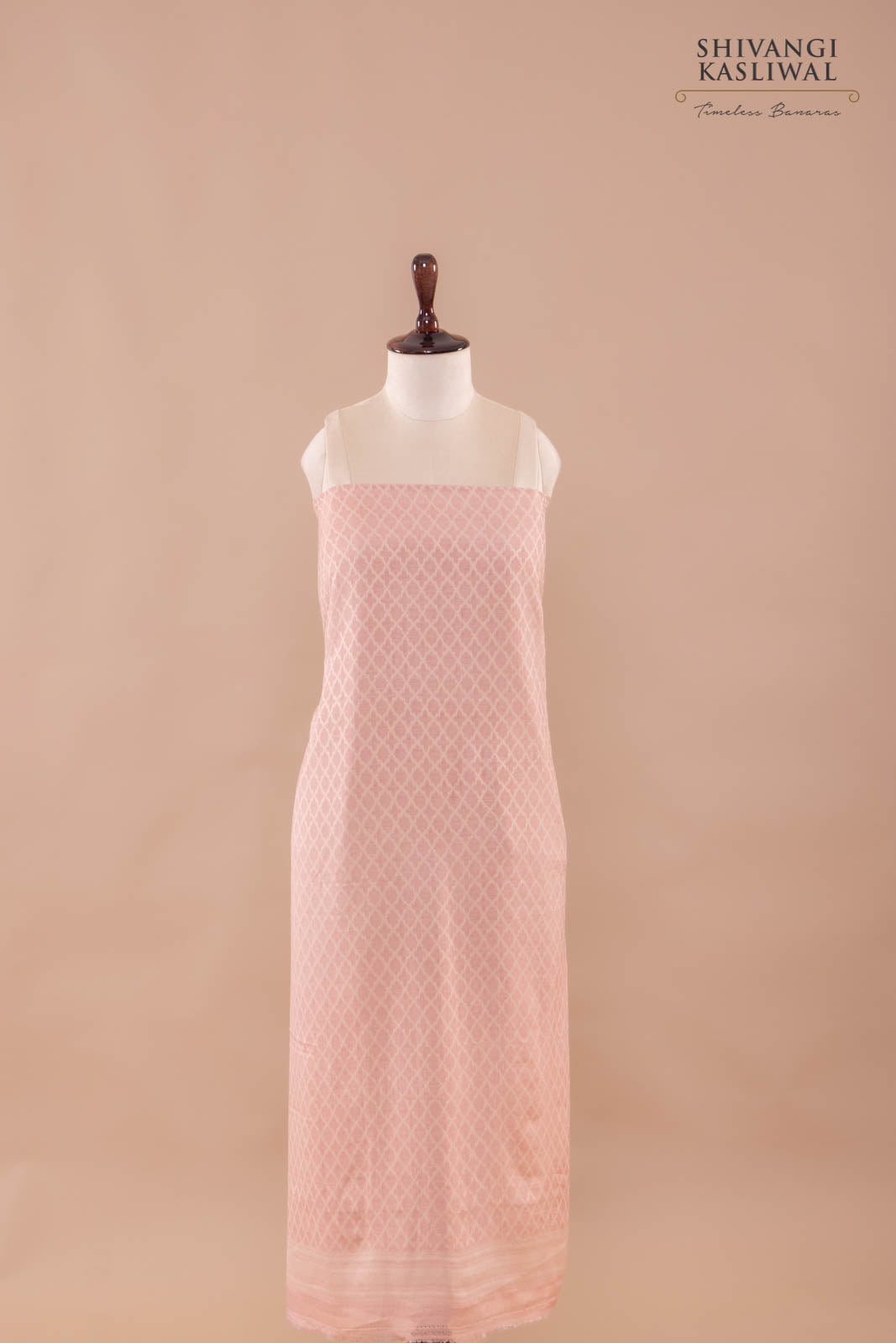 Peach Pink Handwoven Banarasi Moonga Silk Suit Piece