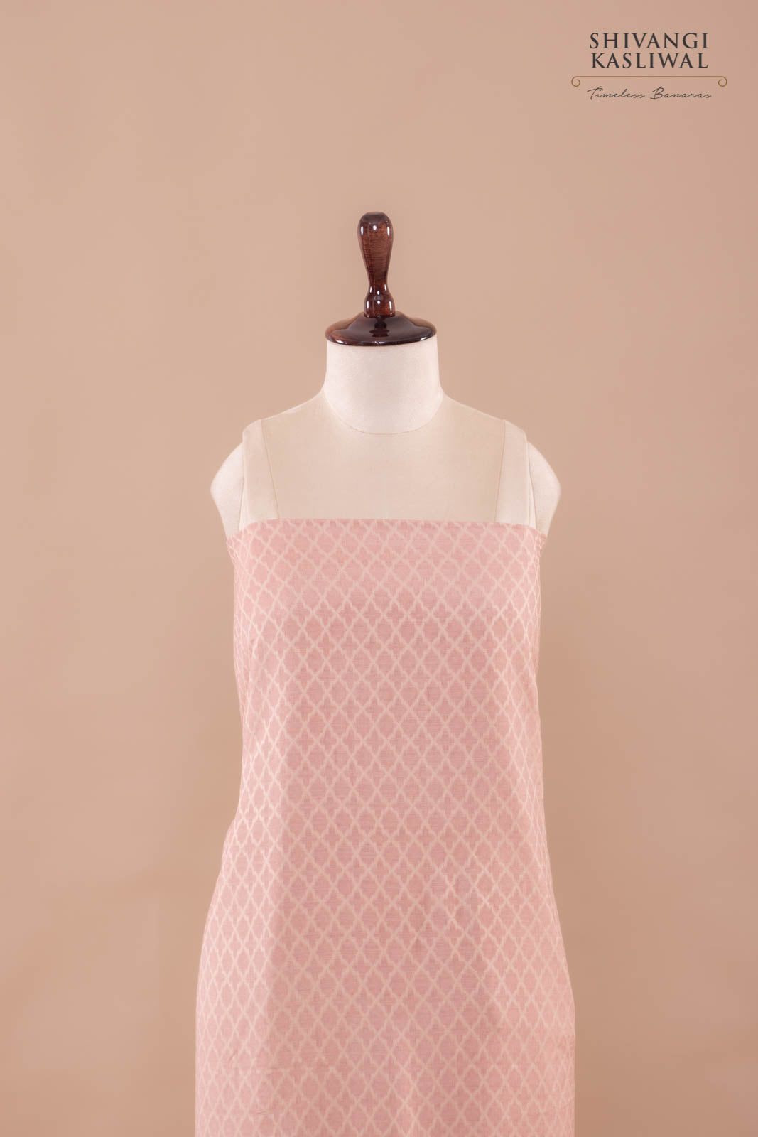 Peach Pink Handwoven Banarasi Moonga Silk Suit Piece