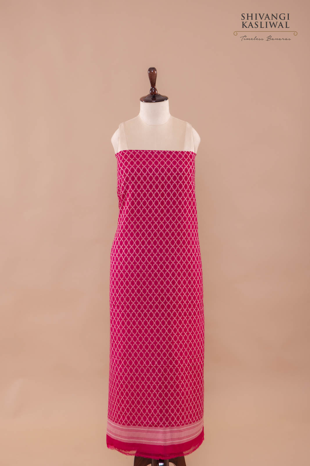 Fuchsia Pink Handwoven Banarasi Moonga Silk Suit Piece