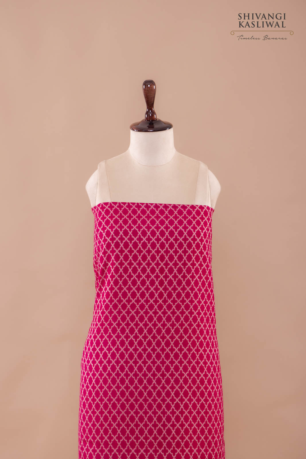 Fuchsia Pink Handwoven Banarasi Moonga Silk Suit Piece