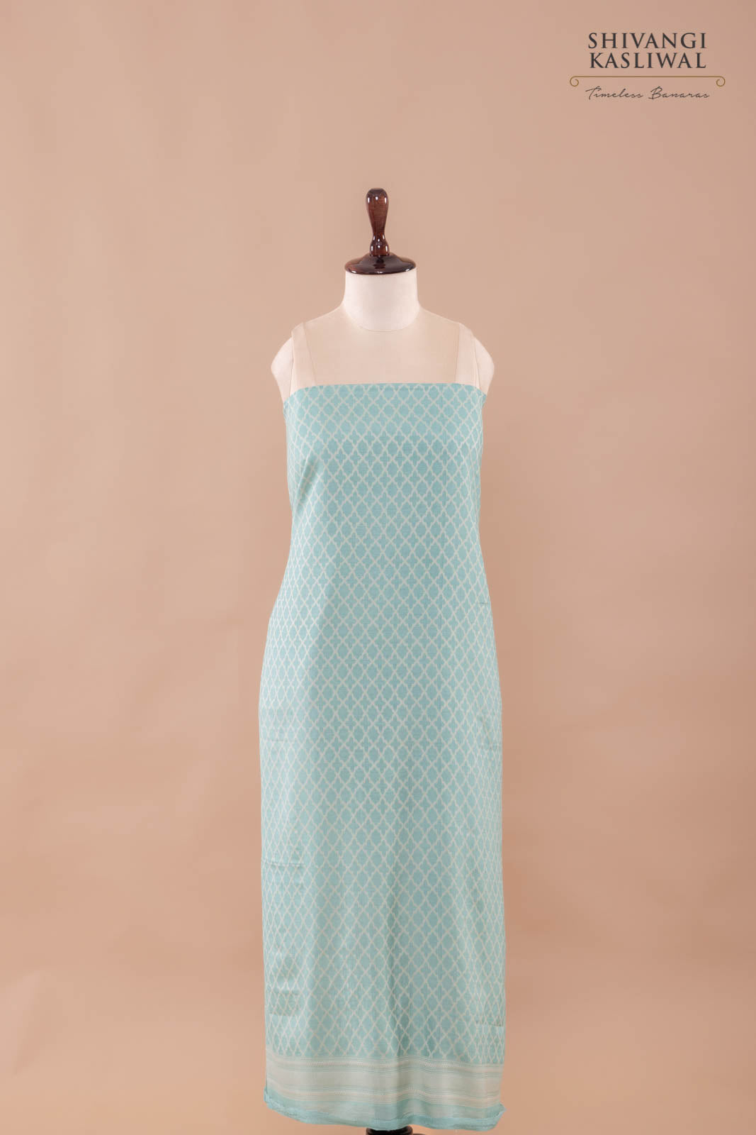 Powder Blue Handwoven Banarasi Moonga Silk Suit Piece