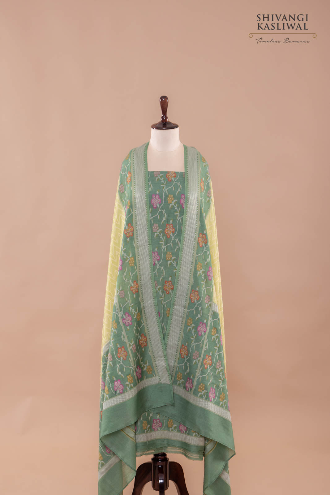 Green Handwoven Banarasi Moonga Silk Suit Piece