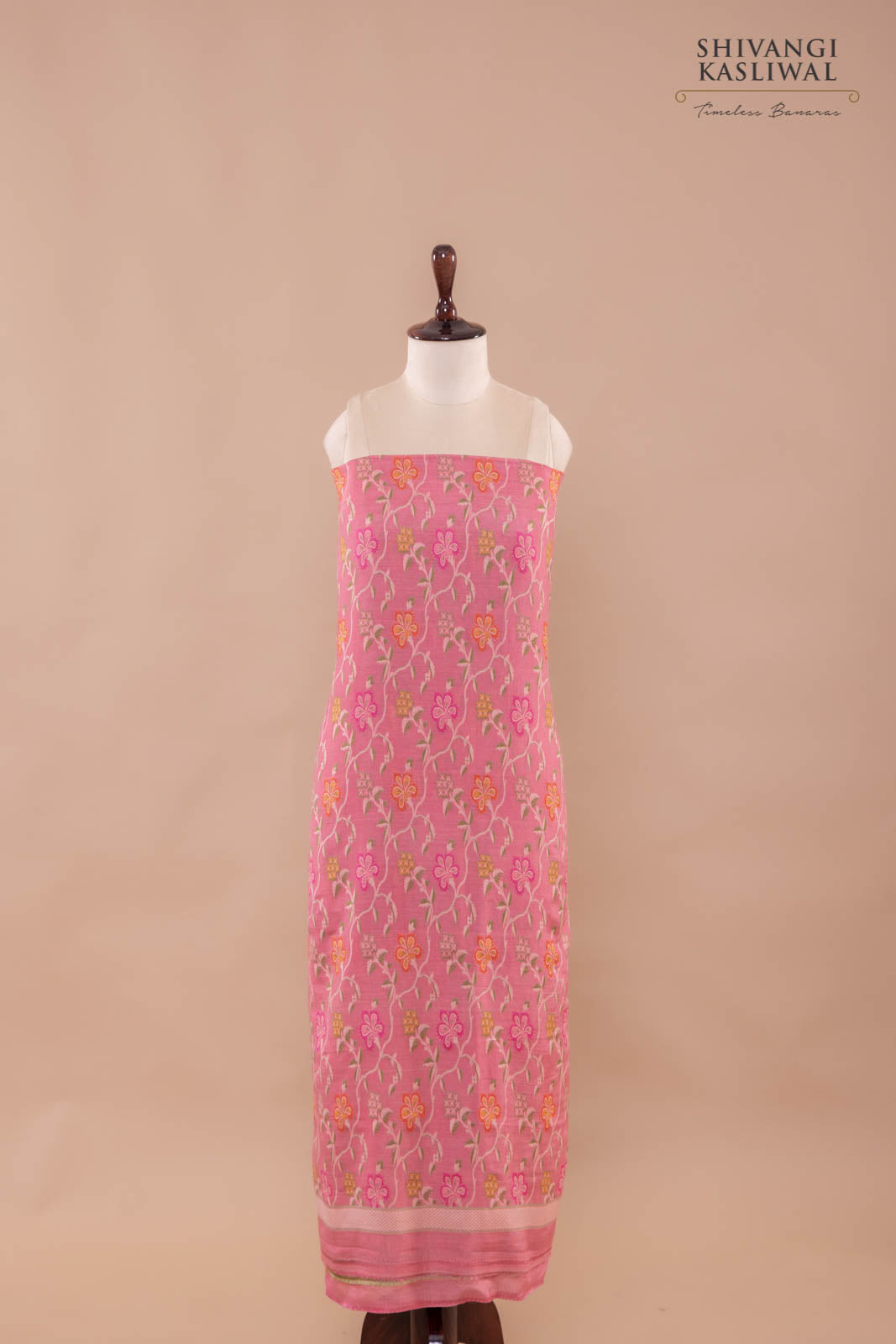 Pink Handwoven Banarasi Moonga Silk Suit Piece
