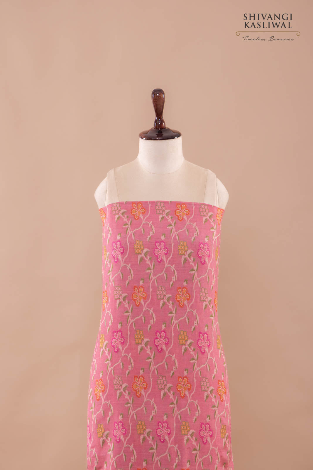 Pink Handwoven Banarasi Moonga Silk Suit Piece