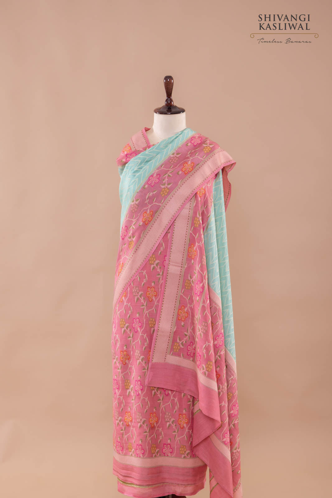 Pink Handwoven Banarasi Moonga Silk Suit Piece