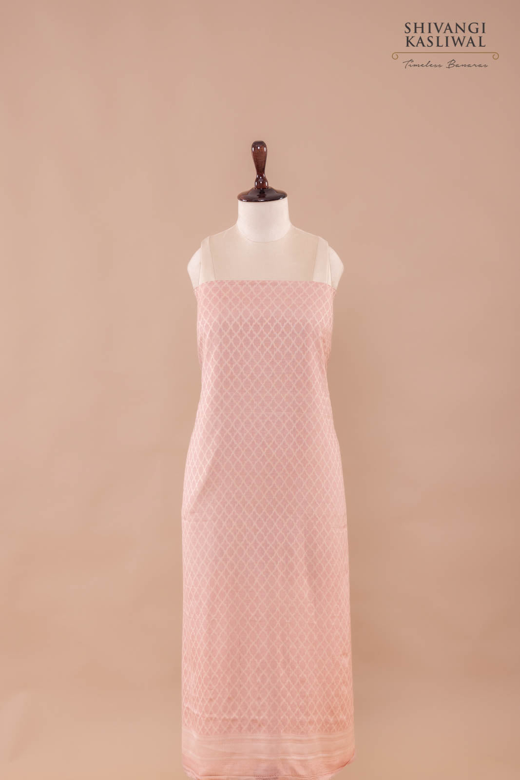 Peach Pink Handwoven Banarasi Moonga Silk Suit Piece