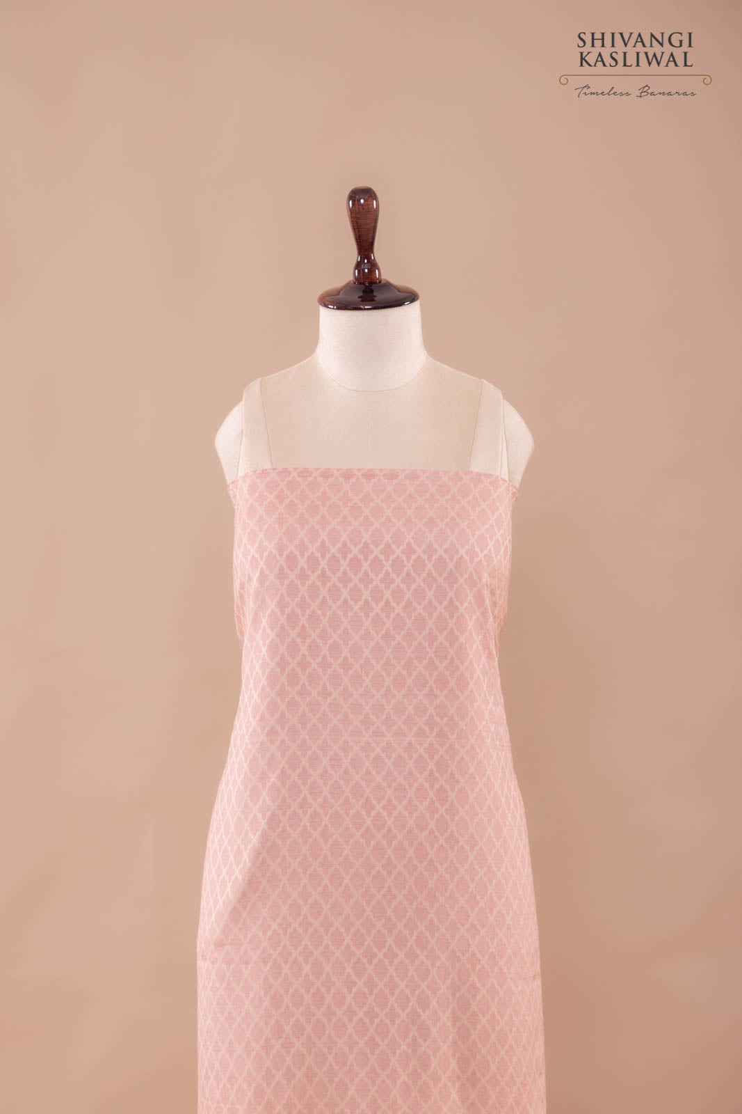 Peach Pink Handwoven Banarasi Moonga Silk Suit Piece