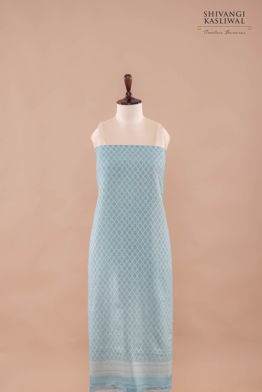 Powder Blue Handwoven Banarasi Moonga Silk Suit Piece