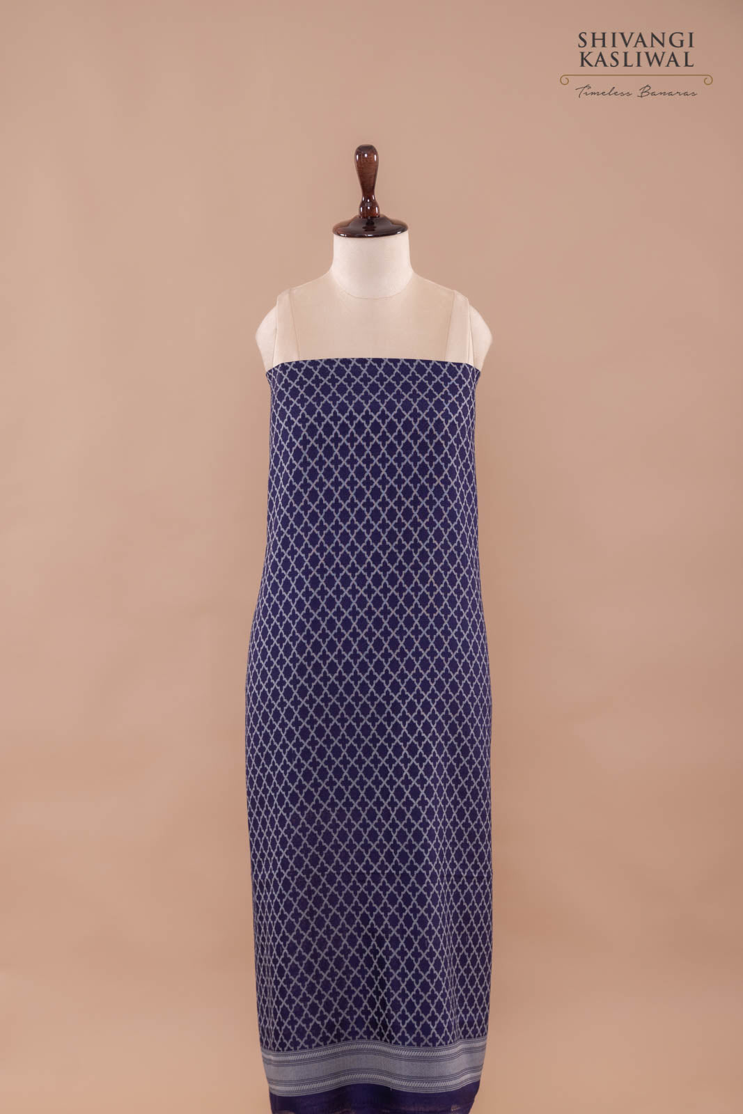 Navy Blue Handwoven Banarasi Moonga Silk Suit Piece