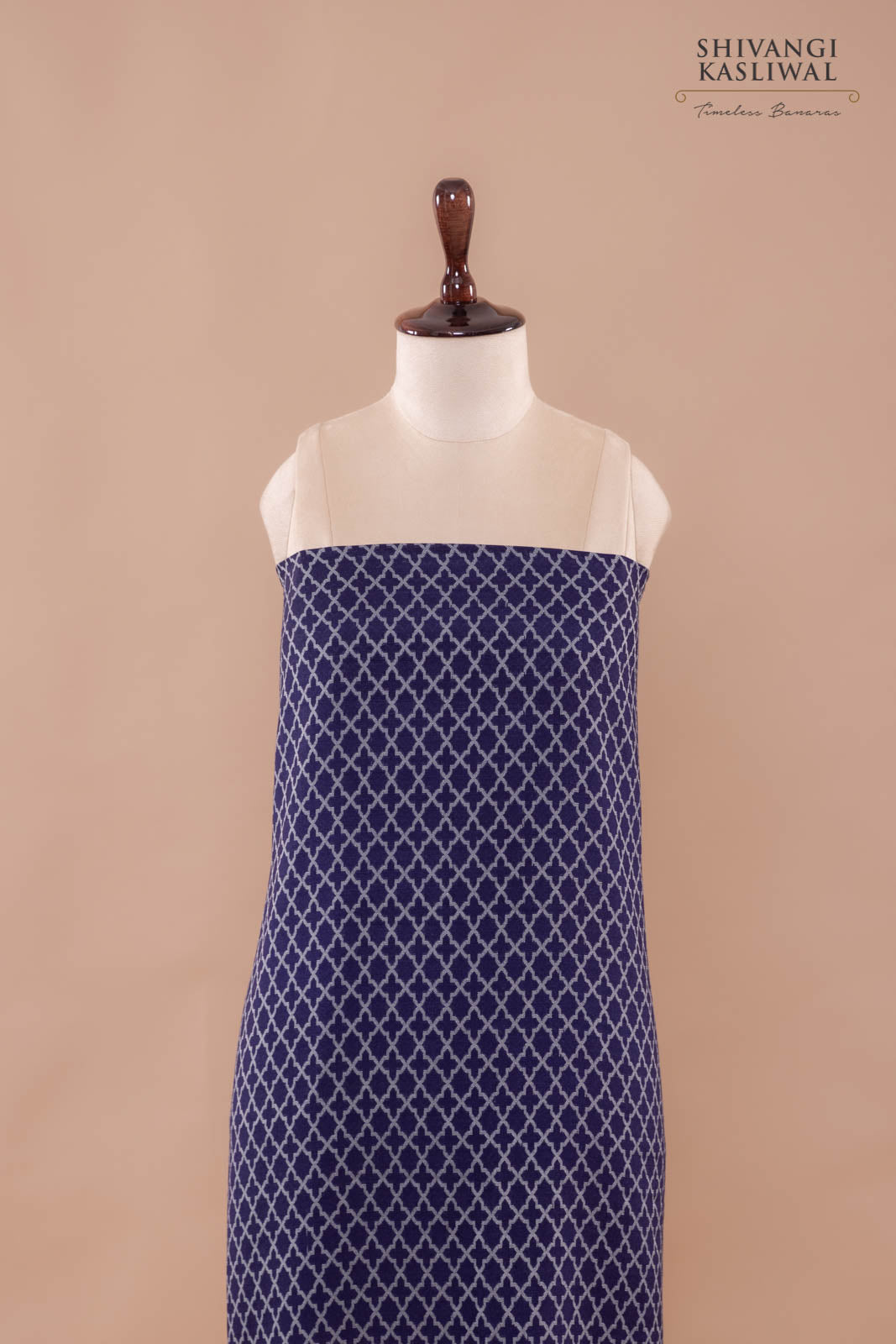 Navy Blue Handwoven Banarasi Moonga Silk Suit Piece