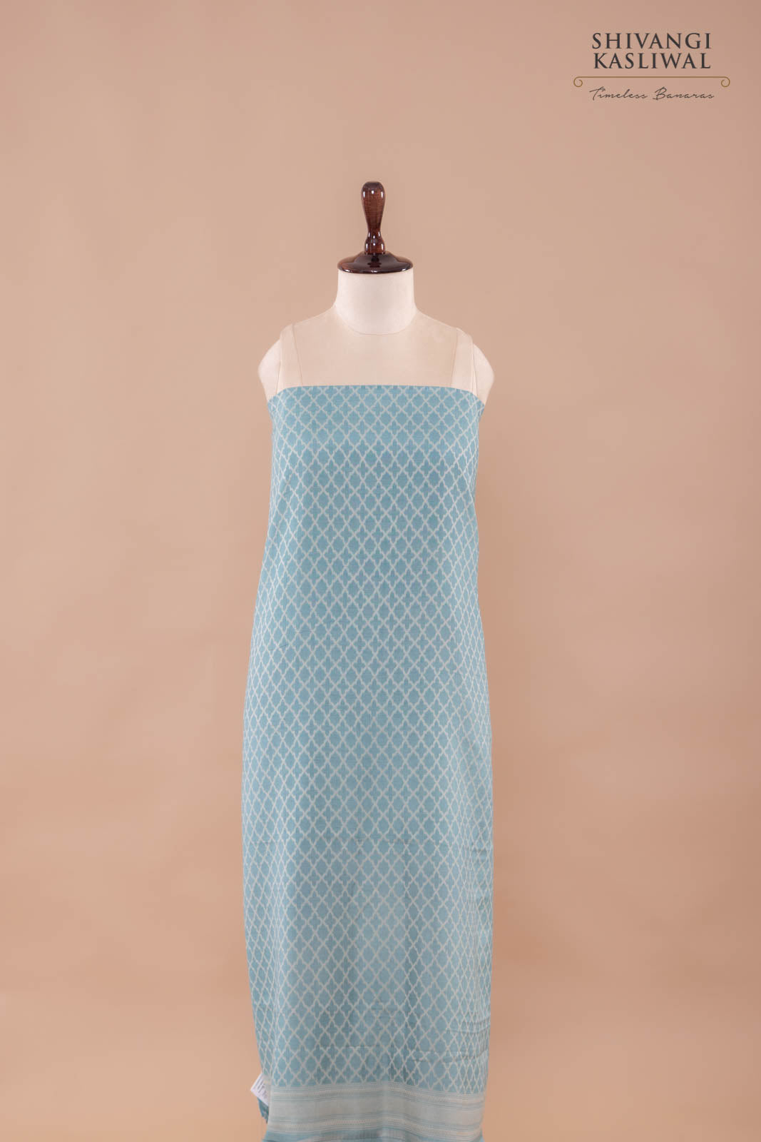 Powder Blue Handwoven Banarasi Moonga Silk Suit Piece