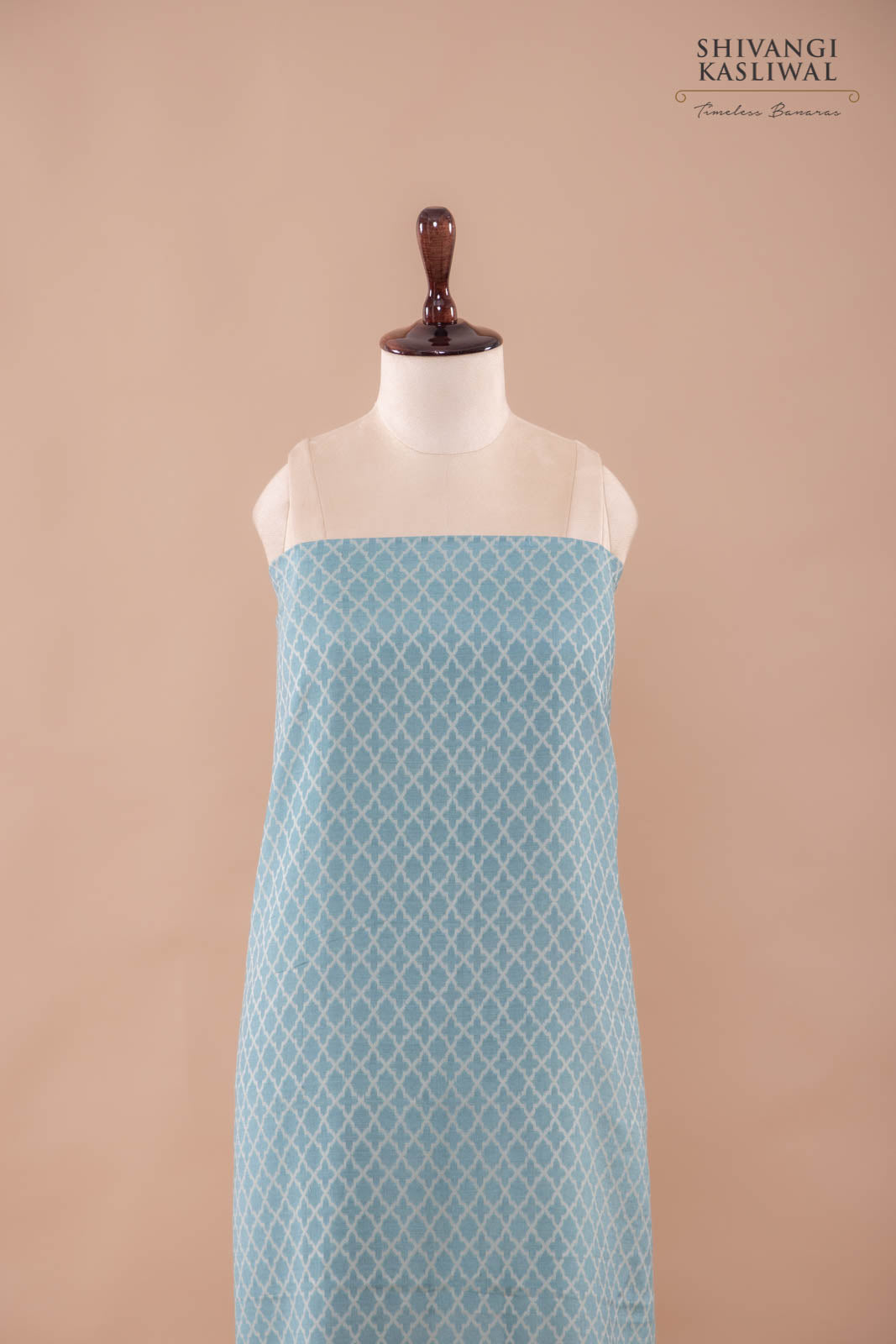 Powder Blue Handwoven Banarasi Moonga Silk Suit Piece
