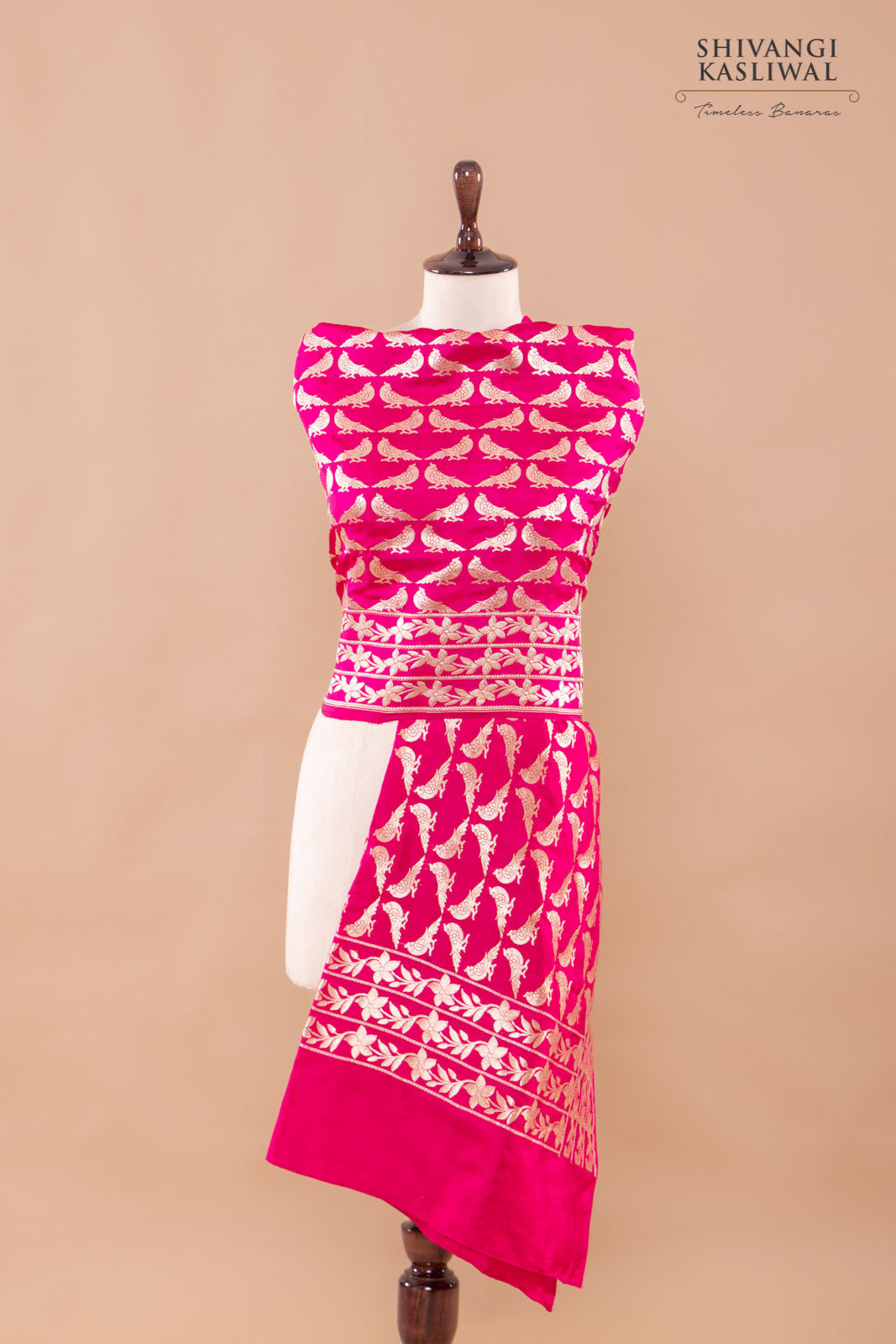 Fuchsia Pink Handwoven Banarasi Silk Dupatta