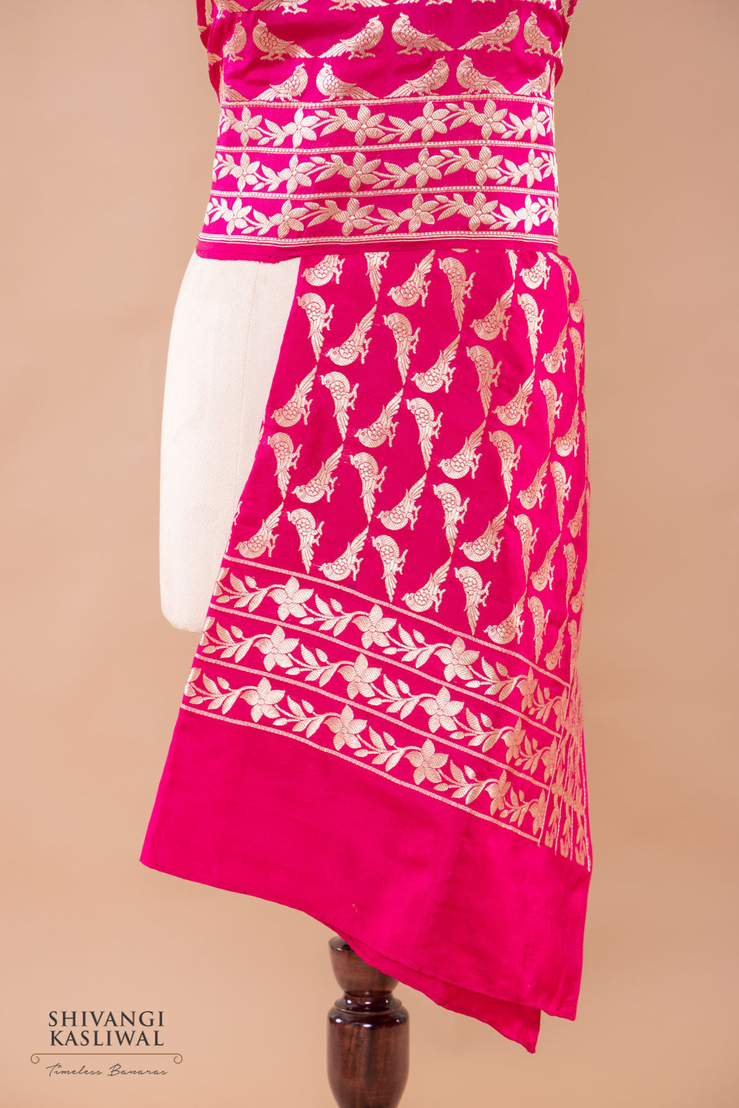Fuchsia Pink Handwoven Banarasi Silk Dupatta
